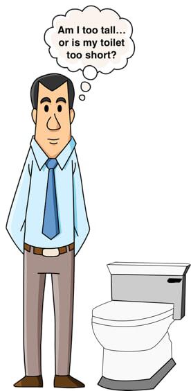 Tall man standing by a toilet