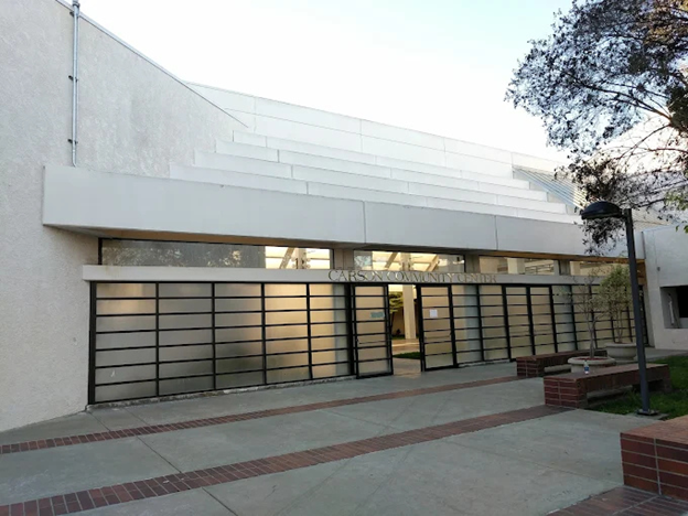 A building with glass doors