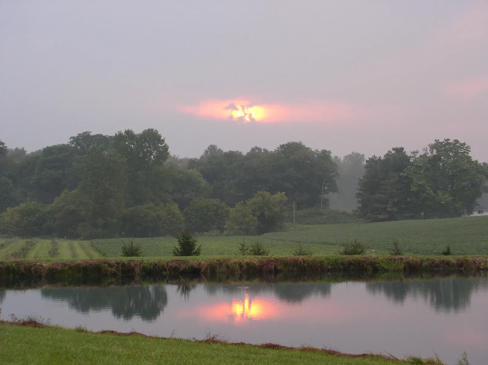 Sunrise over a pond in eastern Delaware County near Galena, Ohio