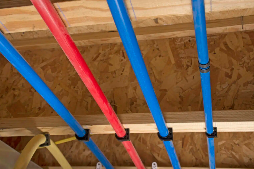 blue and red plumbing pipes