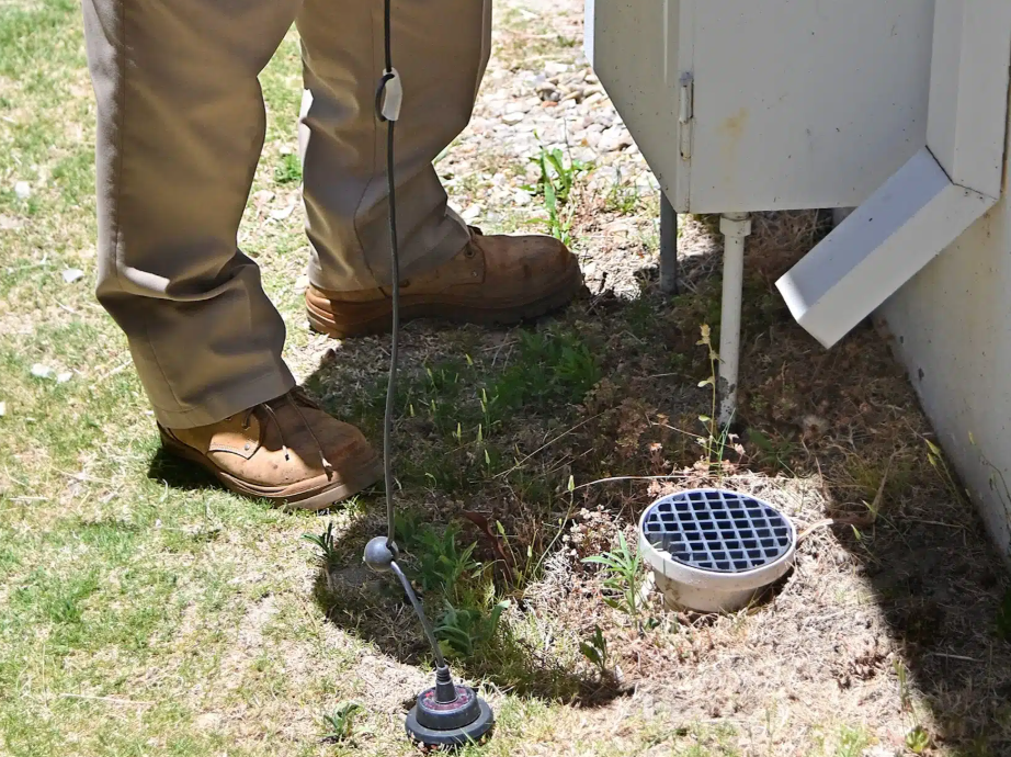 drain next to plumbers feet