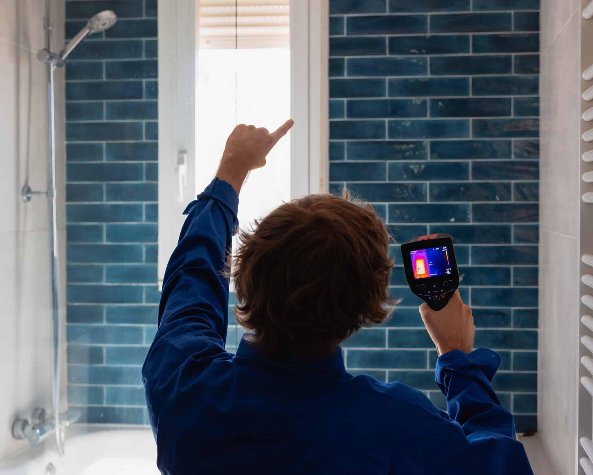 thermal camera inspecting bathroom for leaks